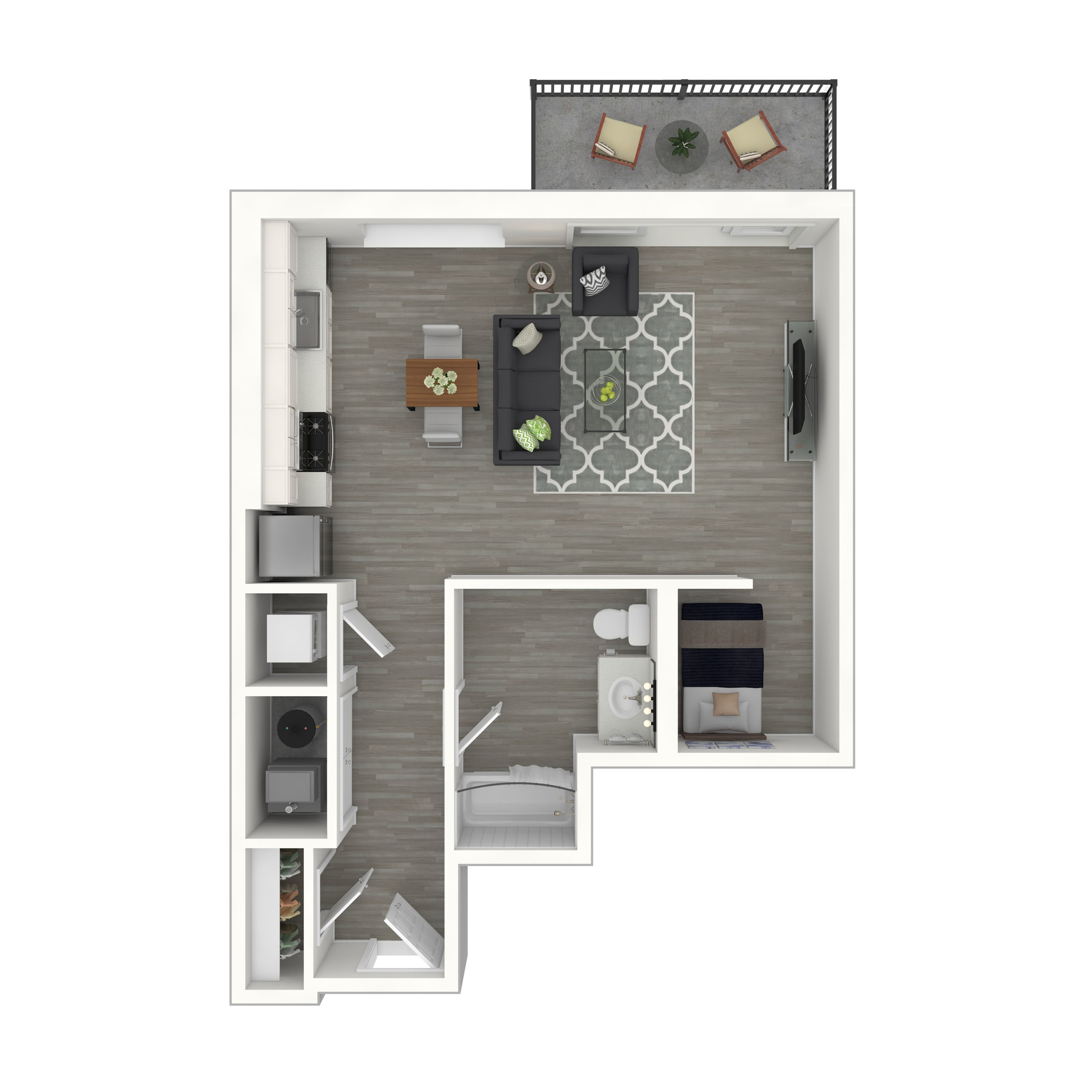 Floor plan for studio, 1 bath, 600 sqft